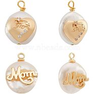 Nbeads 4Pcs 2 Styles Mother's Day Theme Natural Cultured Freshwater Pearl Pendants, Nuggets Charm, with Brass Micro Pave Clear Cubic Zirconia Findings, Word Mom, Golden, 14~28x11~22x5~12mm, Hole: 1.2~2mm, 2pcs/style(PEAR-NB0001-82)