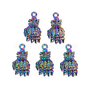 Rainbow Color Alloy Pendants, Cadmium Free & Lead Free, Hand with Skull, 37.5x21x10mm, Hole: 3.5mm(PALLOY-N156-191)