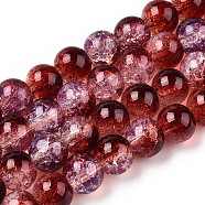 Transparent Crackle Baking Painted Glass Beads Strands, Imitation Opalite, Round, Dark Red, 8.5x7.5mm, Hole: 1.5mm, about 107~109pcs/strand, 30.71 inch~31.30 inch(78~79.5cm)(DGLA-T003-01A-07)