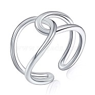 Rhodium Plated 925 Sterling Silver Cross Knot Open Cuff Ring, Minimalist Wire Wrap Ring for Women, Platinum, US Size 5 1/4(15.9mm)(JR869A)