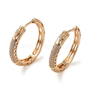 Brass Cubic Zirconia Hoop Earrings for Women, Hollow Horse Eye, Light Gold, 27x4mm(EJEW-M238-11KCG)