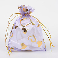 Heart Printed Organza Bags, Gift Bags, Rectangle, Medium Purple, 12x10cm(OP-R022-10x12-05)