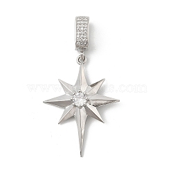 Brass Micro Pave Cubic Zirconia Pendnats, Star Charms, Platinum, 44x8x4.5mm, Hole: 8x5mm(KK-U047-11P)