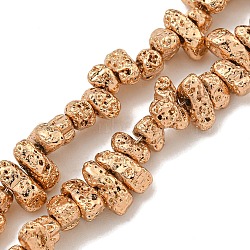 Electroplated Natural Lava Rock Beads Strands, Chip, Light Gold Plated, 2~3x4~7x3~4mm, Hole: 1mm, about 136~141pcs/strand, 14.80~15.28''(37.6~38.8cm)(G-I360-U02-02)