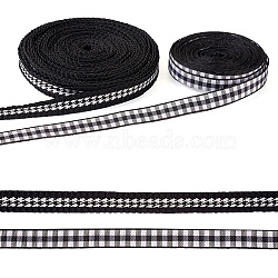 20 Yards 2 Styles Polyester Jacquard Ribbon, Tartan Ribbon and Bird Ribbon, Black, 3/8 inch(10mm), 10 yards/styles(OCOR-TA0001-62B)