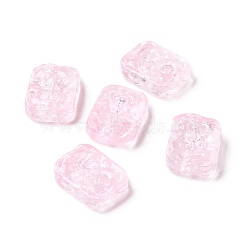 Transparent Spray Painted Glass Beads, Rectangle, Pearl Pink, 18x13x5.5mm, Hole: 1.4mm(GLAA-I050-08K)