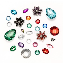 Acrylic Rhinestone Cabochons, Flat Back and Faceted, Mixed Shapes, Mixed Color, 3~30.1x7~20x1.5~20mm(GACR-MSMC001-06)