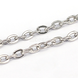 3.28 Feet 201 Stainless Steel Cable Chains, Flat Oval, Unwelded, Stainless Steel Color, 5x3.5x1mm(X-CHS-L001-57-1mm)