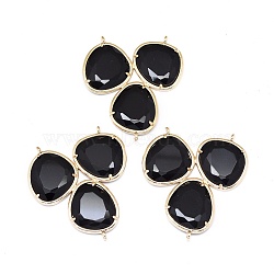 Glass Chandelier Component Links, 3 Loop Connectors, with Brass Findings, Faceted, Golden, Black, 38~38.5x35x4mm, Hole: 1.2mm(G-E526-31)