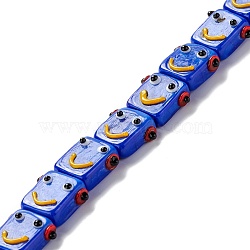 Handmade Lampwork Beads Strands, Robot Head, Blue, 13.5~14x10~17x7~8mm, Hole: 1mm, about 20pcs/strand, 11.30 inch(28.7cm)(LAMP-D015-07B)