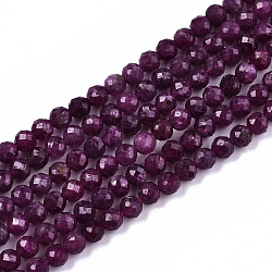 Natural Ruby Beads Strands, Faceted, Round, 3mm, Hole: 0.6mm, about 122~124pcs/strand, 15.16 inch~15.35 inch(38.5~39cm)(G-S362-077)
