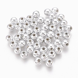 ABS Plastic Beads, Eco-Friendly Electroplated Beads, Round, Silver Plated, 5.5~6mm, Hole: 1.8mm, about 450pcs/50g(X-KY-G007-6mm-S)