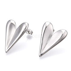 Heart Brass Stud Earrings for Women, Real Platinum Plated, 29x21mm, Pin: 0.7mm(EJEW-F311-02P)