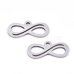 Non-Tarnish 201 Stainless Steel Charms, Laser Cut, Infinity, Stainless Steel Color, 7.5x17.5x0.9mm, Hole: 1.6mm(STAS-S081-027)