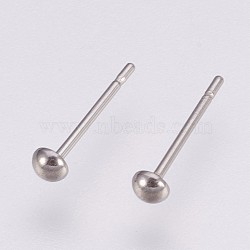 Non-Tarnish 202 Stainless Steel Stud Earring Findings, with 304 Stainless Steel Pin, Half Round, Stainless Steel Color, 3x1.5mm, Pin: 0.8mm(STAS-I088-G-03P)