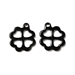 Spray Painted 201 Stainless Steel Charms, Clover Charms, Black, 12x11x1mm, Hole: 1.2mm(STAS-G304-24B)