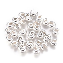 Brass Crimp Beads Covers, Silver, 6.5x5.5x3.5mm, Hole: 2mm, about 100pcs/bag(KK-CJC0001-06C-S)