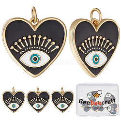 Brass Micro Pave Cubic Zirconia Pendants, with Enamel and Jump Rings, Heart with Eye, Real 18K Gold Plated, 18x19x2.4mm, Hole: 3.2mm, 6pcs/box(KK-BBC0005-07)