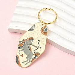 Alloy Enamel Keychains, Twelve Constellation, with Iron Rings, Golden, Sagittarius, 89mm(KEYC-YW00224-05)