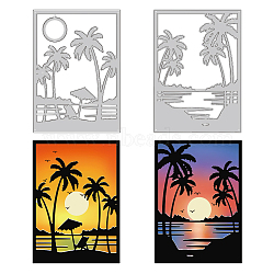 Coconut Tree Theme Carbon Steel Cutting Dies Stencils, for DIY Scrapbooking, Photo Album, Decorative Embossing Paper Card, Stainless Steel Color, Rectangle, 140x100x0.8mm, 2pcs/set(DIY-WH0309-1313)