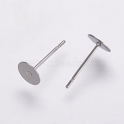 304 Stainless Steel Stud Earring Settings, Flat Pad Earring Post, Flat Round, Stainless Steel Color, Tray: 6mm, 12x6mm, Pin: 0.7mm(X-STAS-K146-009-6mm)