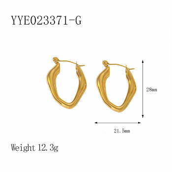 French Vintage Stainless Steel Hoop Earrings, Real 18K Gold Plated, 28x21.5mm