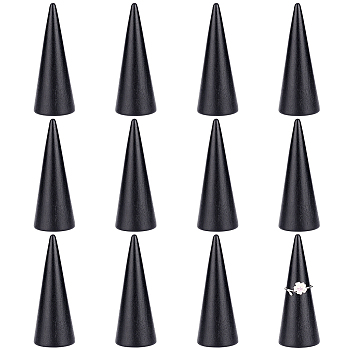 Fingerinspire 12Pcs Wooden Finger Ring Display Stands, Cone, Black, 3x7.9cm