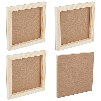 Square Wood Painting  Panels, Blank Drawing Boards, for Oil & Acrylic Painting, Tan, 15x15x1.4cm, Inner Diameter: 12.3x12.3cm