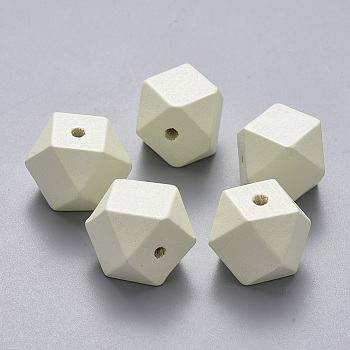 Painted Natural Wood Beads, Polygon, Creamy White, 15.5x16x16mm, Hole: 3.5mm