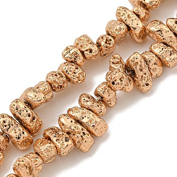 Electroplated Natural Lava Rock Beads Strands, Chip, Light Gold Plated, 2~3x4~7x3~4mm, Hole: 1mm, about 136~141pcs/strand, 14.80~15.28''(37.6~38.8cm)
