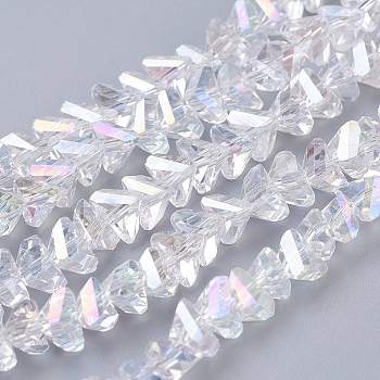 Electroplate Glass Beads Strands, AB Color Plated, Faceted, Triangle, Clear AB, 4.5x5x6mm, Hole: 1mm, about 88~90pcs/strand, 28~30cm