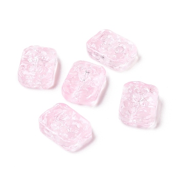 Transparent Spray Painted Glass Beads, Rectangle, Pearl Pink, 18x13x5.5mm, Hole: 1.4mm