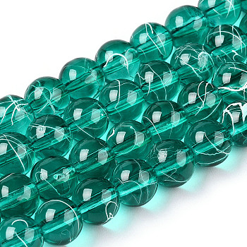 Drawbench Transparent Glass Beads Strands, Spray Painted, Round, Dark Cyan, 8mm, Hole: 1.3~1.6mm, 31.4 inch