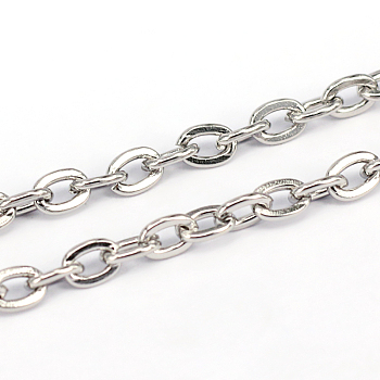 3.28 Feet 201 Stainless Steel Cable Chains, Flat Oval, Unwelded, Stainless Steel Color, 5x3.5x1mm