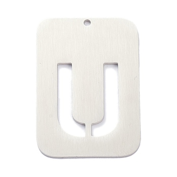 304 Stainless Steel Pendants, Rectangle with Alphabet, Hollow, Letter.U, 32x22x1mm, Hole: 1.5mm
