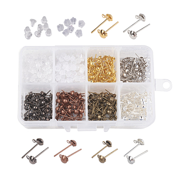 DIY Earring Making, with Iron Stud Earring Findings, Plastic Earring Ear Nuts/Earring Backs, Mixed Color, 11x7x3cm, about 700pcs/box