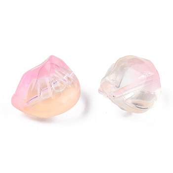 Transparent Spray Painted Glass Beads, Two Tone, Dumplings, Pink, 10x13x9mm, Hole: 1.2mm