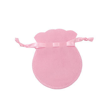 Velvet Storage Bags, Drawstring Pouches Packaging Bag, Round, Pink, 9.5x8cm