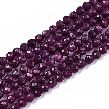 Natural Ruby Beads Strands, Faceted, Round, 3mm, Hole: 0.6mm, about 122~124pcs/strand, 15.16 inch~15.35 inch(38.5~39cm)