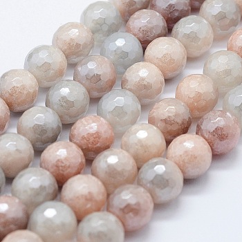 Electroplated Natural Imitation Sunstone Gemstone Beads Strands, Round, Faceted, 10mm, Hole: 1mm, about 38pcs/strand, 14.9 inch(38cm)