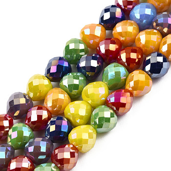Electroplate Opaque Solid Color Glass Beads Strands, AB Color Plated, Faceted, Strawberry, Colorful, 6x6mm, Hole: 1.2mm, about 80~81Pcs/strand, 19.29 inch~19.69 inch(49~50cm)