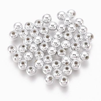 ABS Plastic Beads, Eco-Friendly Electroplated Beads, Round, Silver Plated, 5.5~6mm, Hole: 1.8mm, about 288pcs/32g