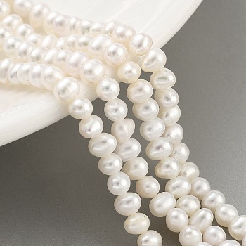 Natural Cultured Freshwater Pearl Beads Strands, Potato, Floral White, 3.8~4.2mm, Hole: 0.6mm, about 43pcs/strand, 6.50 inch(16.5cm)
