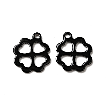 Spray Painted 201 Stainless Steel Charms, Clover Charms, Black, 12x11x1mm, Hole: 1.2mm