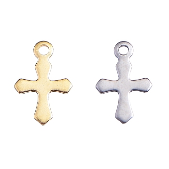 100Pcs 2 Colors 304 Stainless Steel Charms, Laser Cut, Cross, Golden & Stainless Steel Color, 9x5.5x0.3mm, Hole: 0.9mm, 50pcs/color