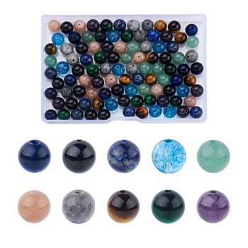 Kissitty 100Pcs 10 Style Natural Gemstone Beads, Round, 8mm, Hole: 1mm, 10pcs/style