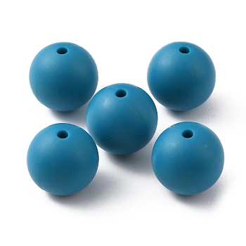 Food Grade Eco-Friendly Silicone Beads, Chewing Beads For Teethers, DIY Nursing Necklaces Making, Round, Steel Blue, 15mm, Hole: 2mm