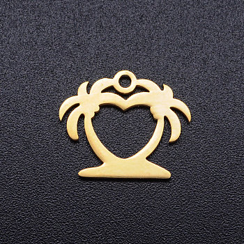 201 Stainless Steel Hollow Charms, Coconut Tree, Golden, 12.5x15x1mm, Hole: 1.5mm