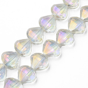 Electroplate Transparent Glass Beads Strands, Faceted, Teardrop, Light Goldenrod Yellow, 10.5x12x6.5mm, Hole: 1mm, about 60pcs/strand, 25.59 inch(65cm)