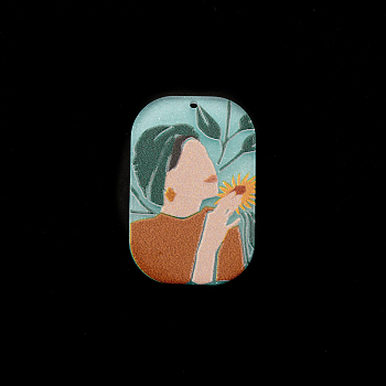 Opaque Resin Pendants, Embossed Printed, Rounded Rectangle with Women Portrait, Sienna, 39.5x26x2.5mm, Hole: 1.6mm